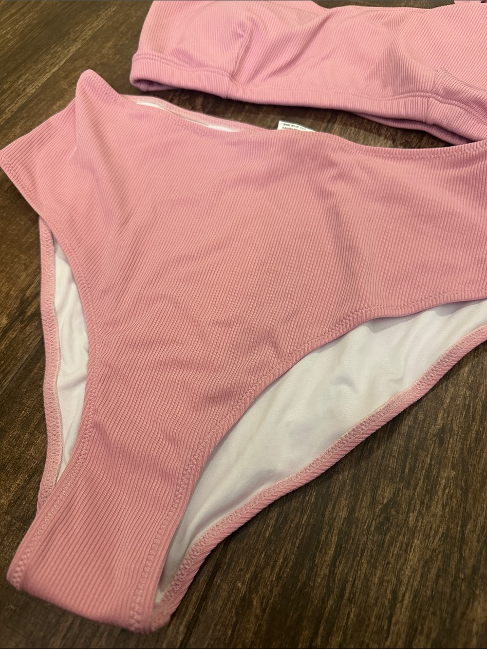 Women’s Pink Ribbed High Waist Bikini Set Size Large NWT - Picture 2 of 10